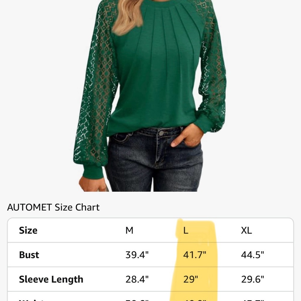 Elegant Green Lace Sleeve Women's Top - Picture 3 of 3